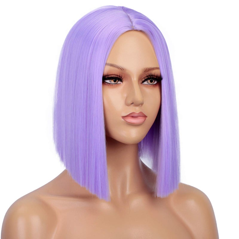 ENTRANCED STYLES Purple Wig Straight Bob Hair 12 Inch Synthetic Lavender Wigs for Women Colorful Cosplay High Temperature Heat Resistant Wig - Image 4